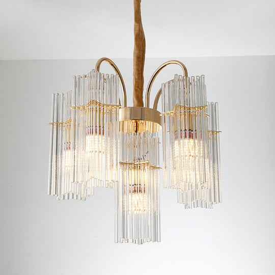 Modern Gold Tiered Cylinder Crystal Chandelier With 6 Heads For Dining Room Ceiling Pendant Light