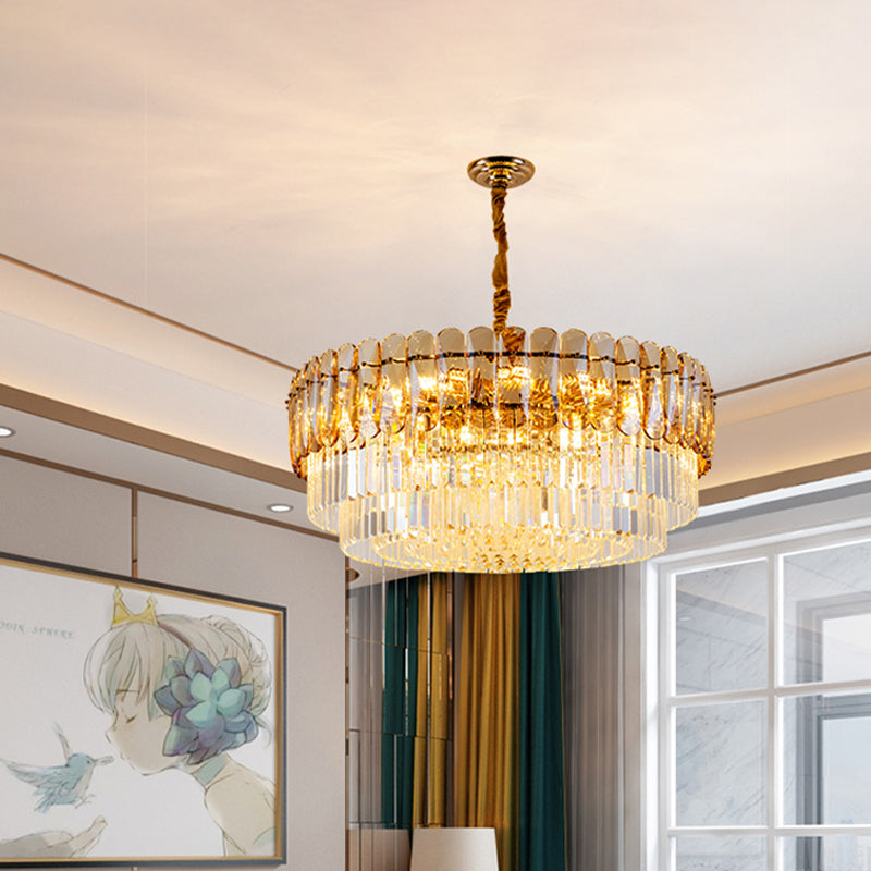 Gold 8-Light Crystal Tiered Round Chandelier For Dining Room Ceiling