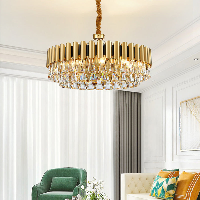 4-Tier Round Crystal Chandelier Lamp - Modernist Golden Pendant Lighting Fixture