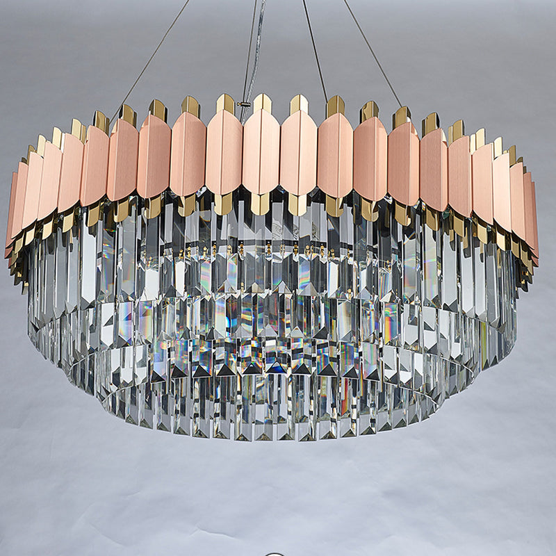 Modern Crystal Drop Pendant Ceiling Light Pink/Gold 8/12 Lights Layered Design 12 / Gold