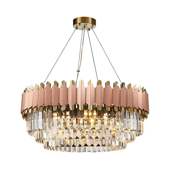 Modern Pink and Gold Crystal Drop Pendant Ceiling Light with 8/12 Lights