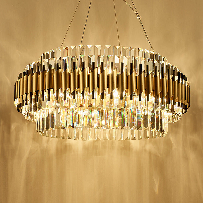 Contemporary Crystal Hanging Pendant Light - 12/16-Light Golden Chandelier