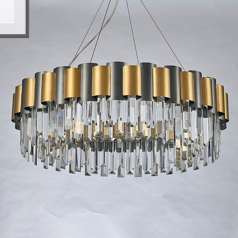 Modern Tiered Icicle Pendant Lamp - 8/12-Light Golden Chandelier Clear Crystal
