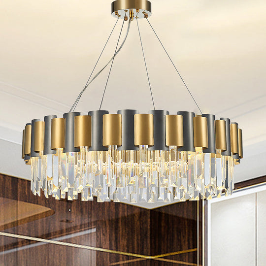 Modern Tiered Icicle Pendant Lamp - 8/12-Light Golden Chandelier Clear Crystal