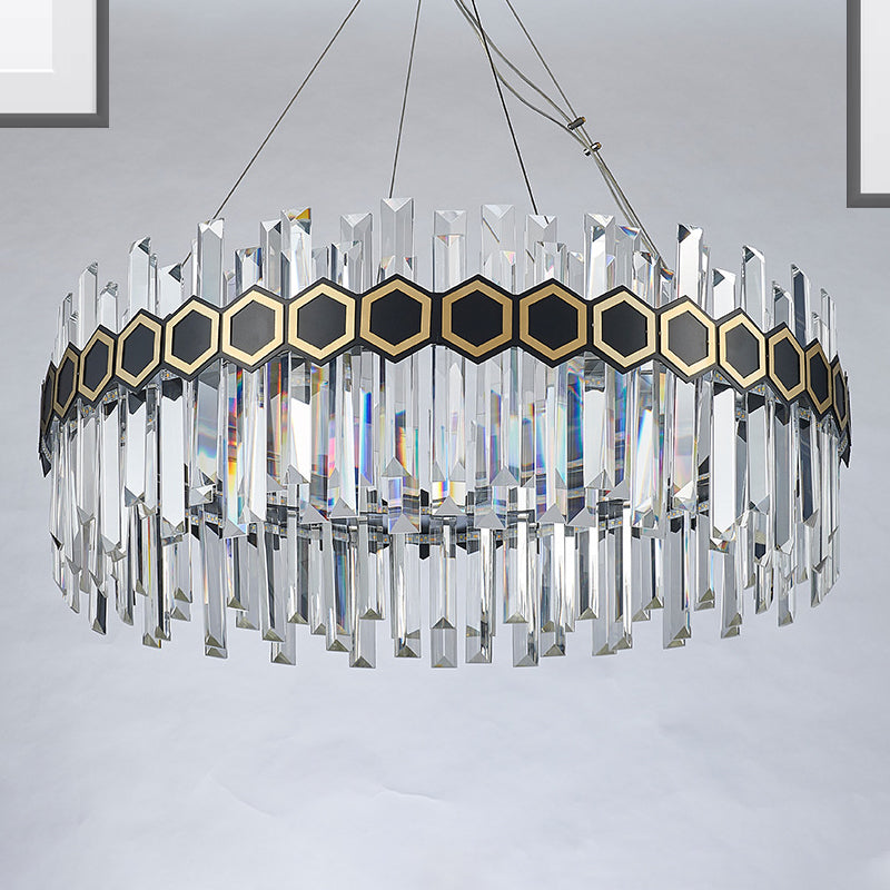 Tapered Icicle Crystal Suspension Pendant LED Chandelier - Modernist Black Ceiling Light, 23.5"/31.5" W