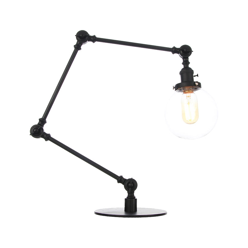 Industrial Global Table Lamp - Amber/Clear Glass Adjustable Arm Black/Brass Finish Restaurant