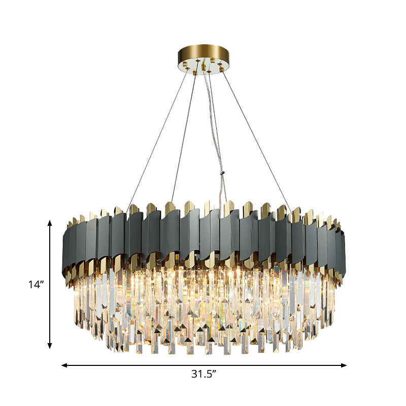 Layered Living Room Pendant Light - Grey Crystal Oblong Chandelier (8/12-Light) Contemporary Hanging