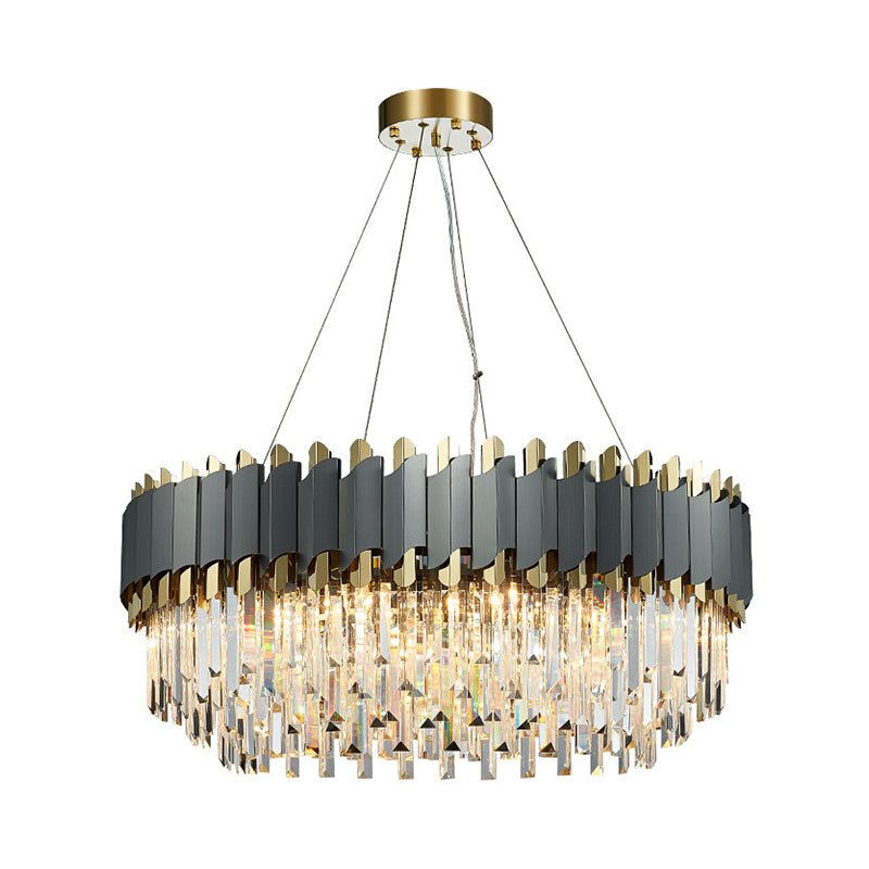 Layered Living Room Pendant Light - Grey Crystal Oblong Chandelier (8/12-Light) Contemporary Hanging