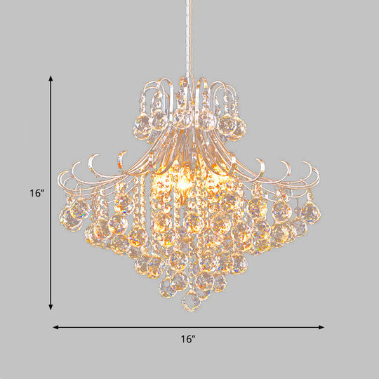 Traditional Flared Pendant Chandelier - 4-Light Bedroom Hanging Lamp With Silver Crystal Accents