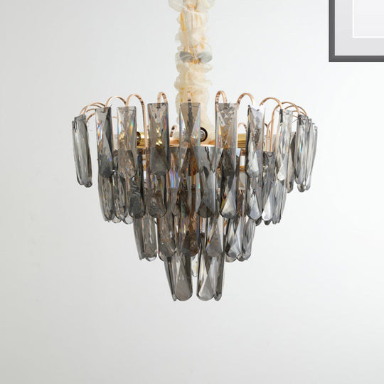 Modern Smoke Gray Crystal Tiered Chandelier Lamp - 7-Light Bedroom Pendant Light Kit