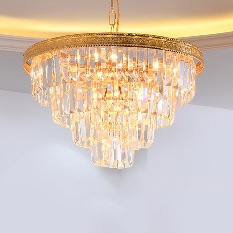 Modern Conical Crystal Chandelier - 5 Gold Heads Living Room Ceiling Lamp