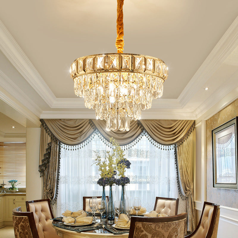 Golden Tiered Crystal Chandelier With 6/9-Light | Elegant Dining Room Hanging Lamp