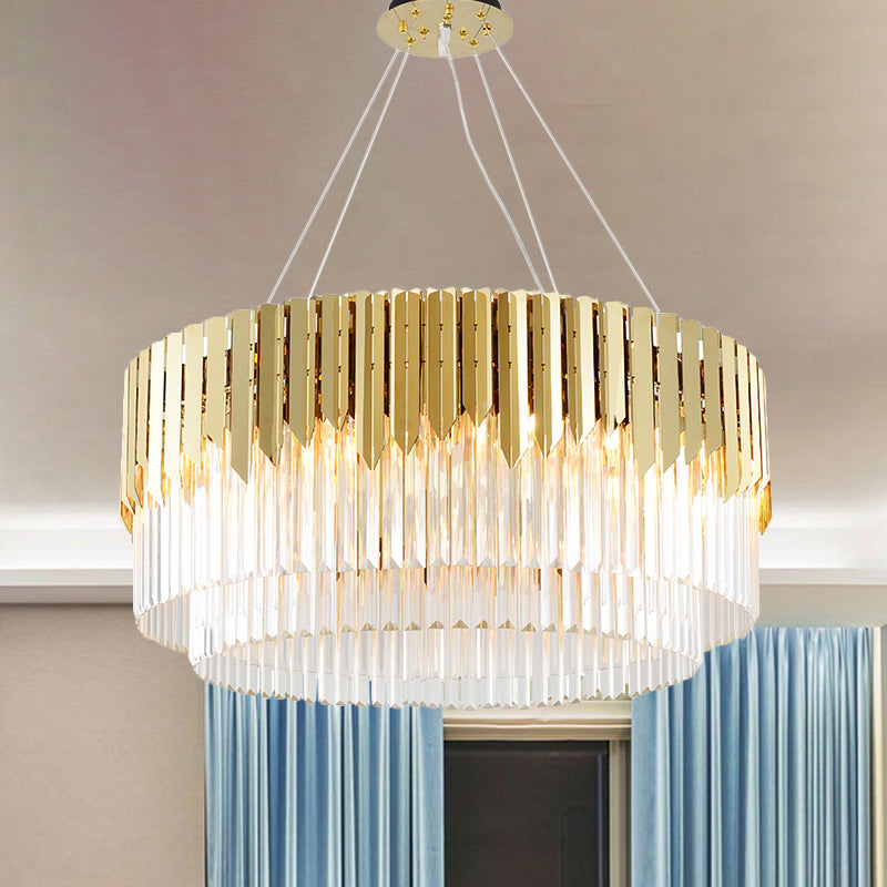 Contemporary Golden Crystal Chandelier - Tiered Round Pendant Light 8/12-Light For Living Room