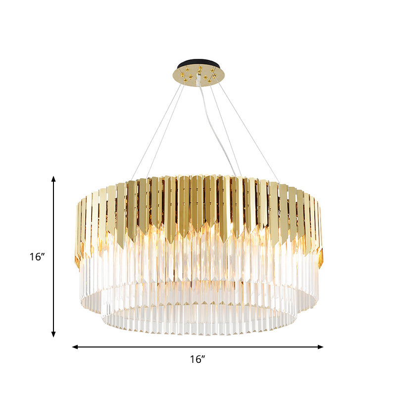 Contemporary Golden Crystal Chandelier - Tiered Round Pendant Light 8/12-Light For Living Room