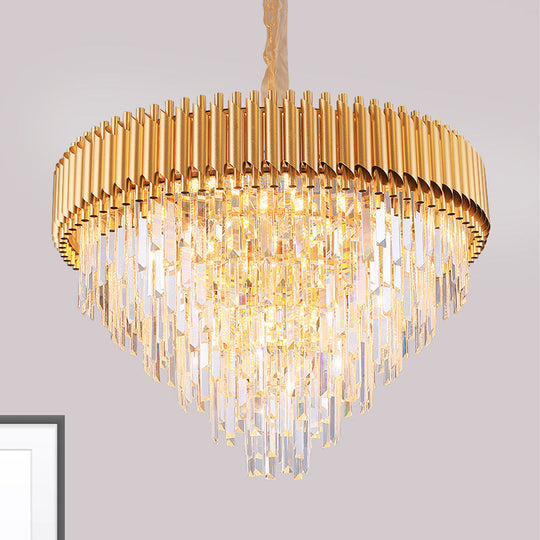 Modernist Crystal Tapered Chandelier - 9/12-Light Golden Bedroom Pendant 12 / Gold