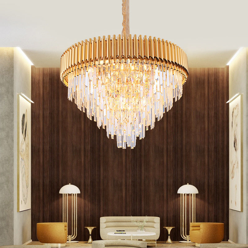 Modernist Crystal Tapered Chandelier - 9/12-Light Golden Bedroom Pendant