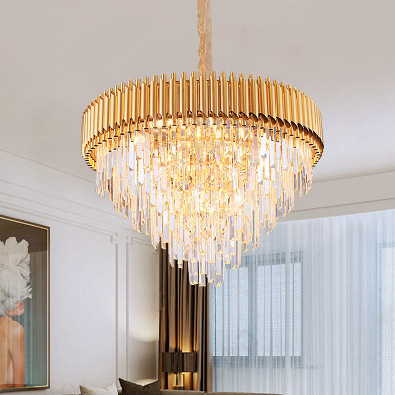 Modernist Crystal Tapered Chandelier - 9/12-Light Golden Bedroom Pendant 9 / Gold