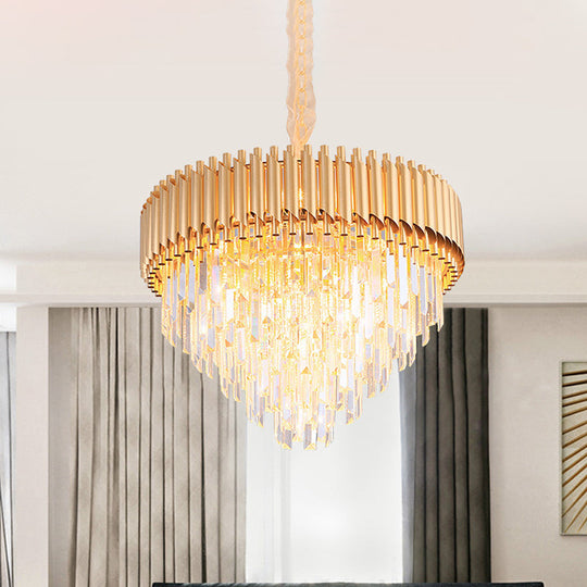 Modernist Crystal Tapered Chandelier - 9/12-Light Golden Bedroom Pendant