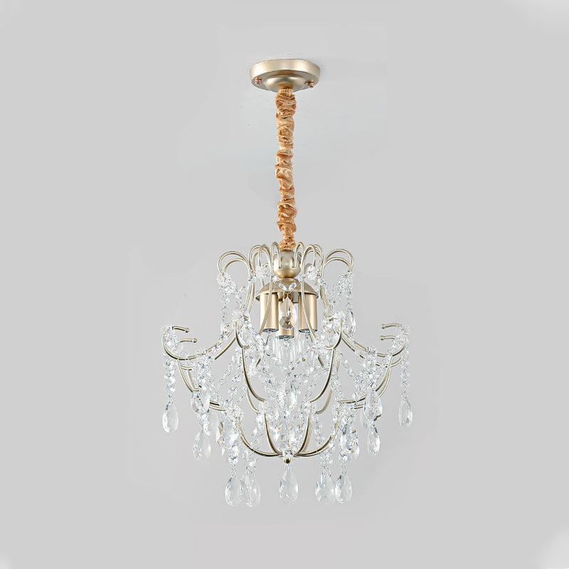 Transitional 3-Light Gold Ceiling Pendant Chandelier With Crystal Draping