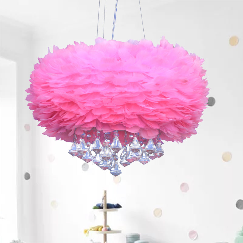 Feather Pendant Light with Crystal Drop - Pink, Modern Design, 1 Bulb, Ceiling-Hanging"