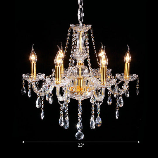 Curvy Armed Crystal Chandelier - Golden Victorian Style Pendant Light With 6 Heads