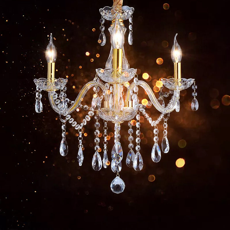 French-Style Crystal Chandelier: Elegant 3-Light Golden Ceiling Pendant Gold
