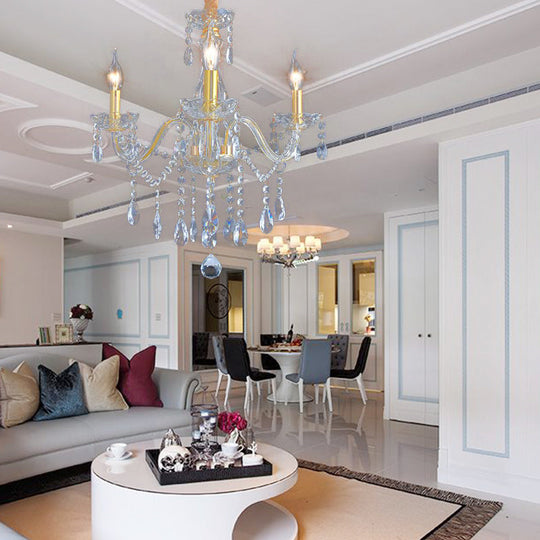French-Style Crystal Chandelier: Elegant 3-Light Golden Ceiling Pendant