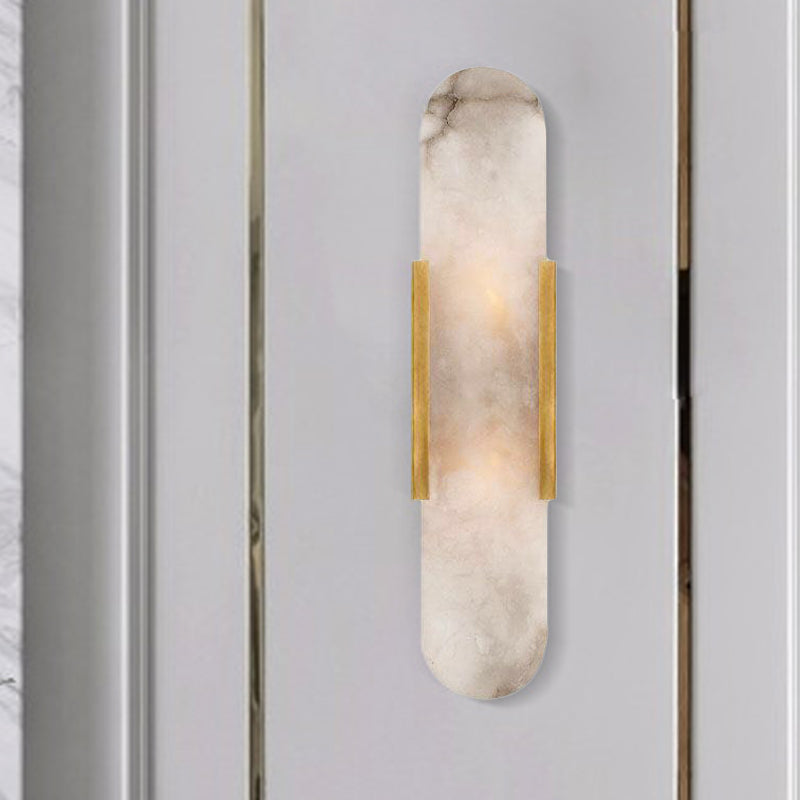 Colonial Gold/Black Marble Wall Sconce Lighting For Dining Room - 2 Bulbs Bar Flush Mount