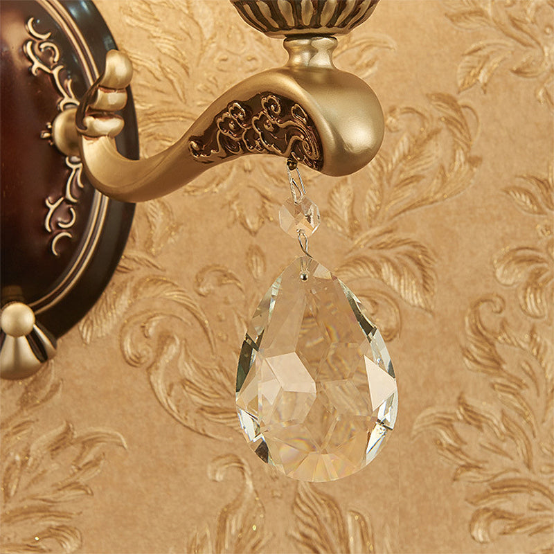 Modern Brass Sconce Light With Crystal Drop - Wall Mounted Indoor Lamp (1/2 Lights)