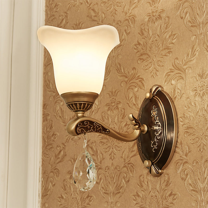 Modern Brass Sconce Light With Crystal Drop - Wall Mounted Indoor Lamp (1/2 Lights) 1 /