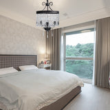 Modern Clear Crystal Beaded Pendant Light With Drum Shade - 3-Light Chandelier In Black