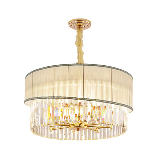 Adjustable Round Chandelier Lighting with Crystal Blocks - Contemporary Pendant Light in Gold (6/8 Lights - 19.5/23.5" W)