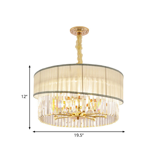 Adjustable Round Chandelier Lighting with Crystal Blocks - Contemporary Pendant Light in Gold (6/8 Lights - 19.5/23.5" W)