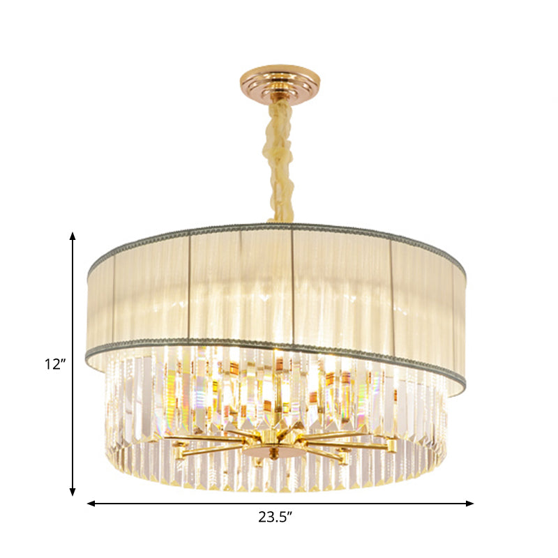 Contemporary Crystal Block Chandelier Light - Height Adjustable 6/8 Lights Gold Finish