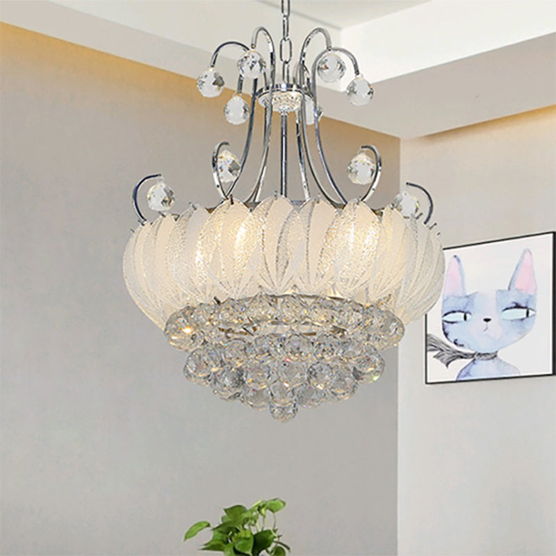 Modern Geometric Ceiling Chandelier with Chrome Finish - 4 Bulbs Pendant Lighting, Glass & Crystal Decoration