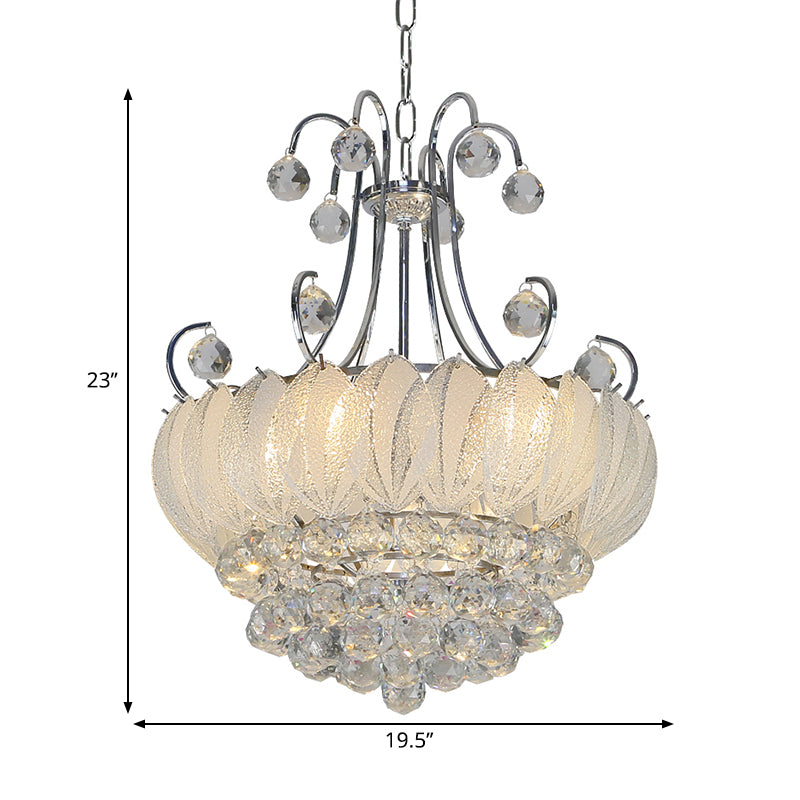 Contemporary Geometric Ceiling Chandelier With Chrome Finish Glass And Crystal Decoration - 4-Bulb