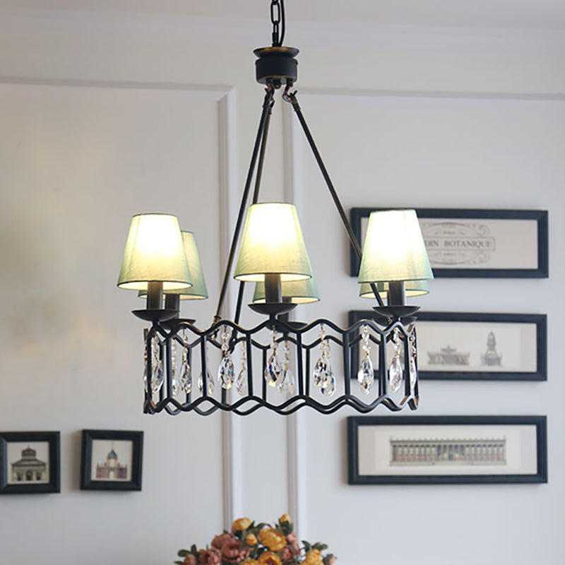 Contemporary 6-Light Black Circular Pendant Chandelier With Crystal Accents And Cone Shades Perfect