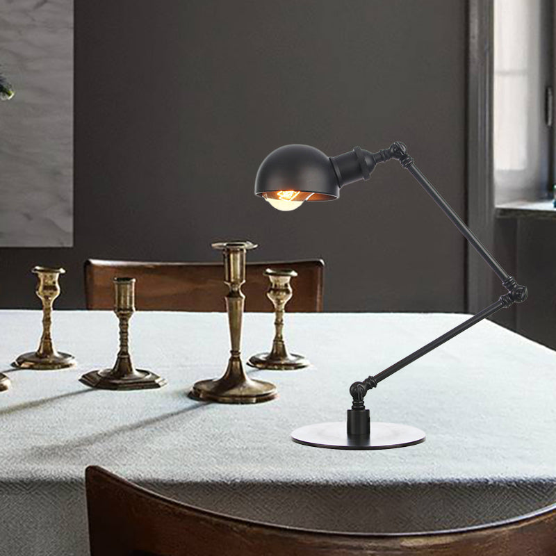 Industrial Style Black/Brass Domed Table Lamp With Adjustable Arm - Metallic 1-Bulb Lighting For