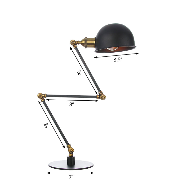 Industrial Style Black/Brass Domed Table Lamp With Adjustable Arm - Metallic 1-Bulb Lighting For