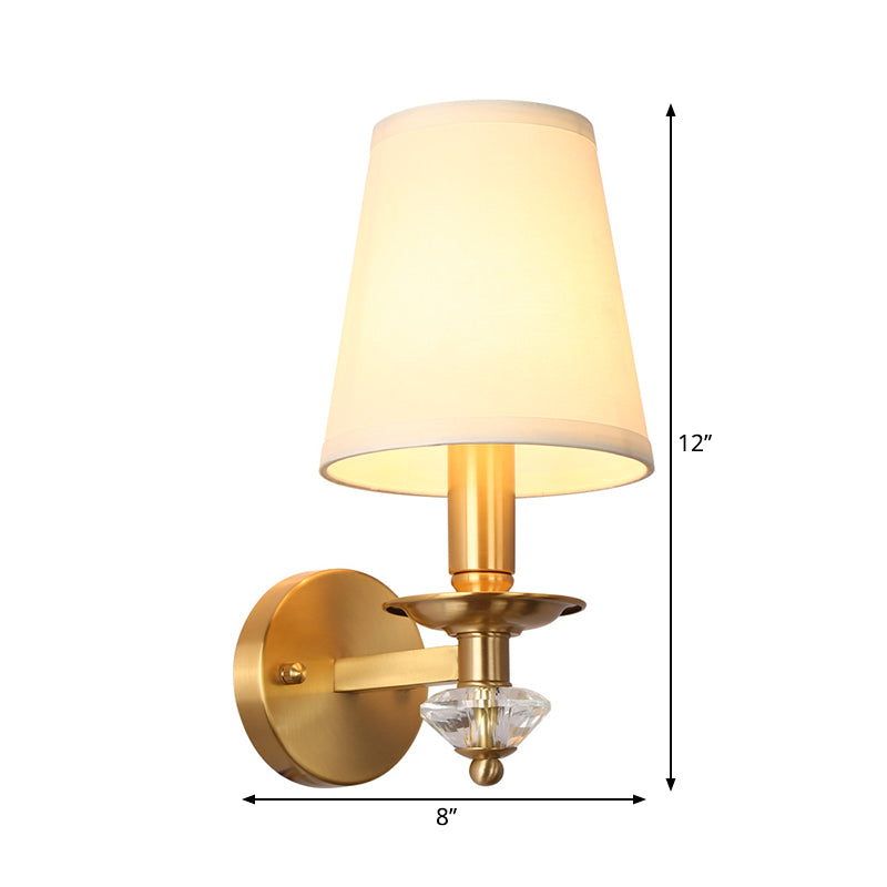 Modern Brass Wall Lamp With Fabric Cone Shade - Stylish Living Room Lighting