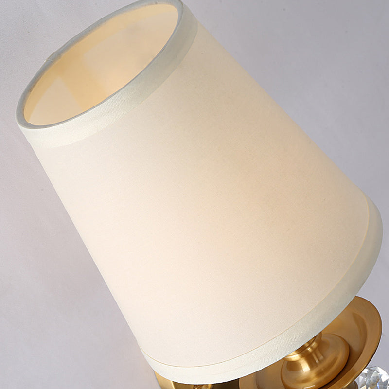 Modern Brass Wall Lamp With Fabric Cone Shade - Stylish Living Room Lighting