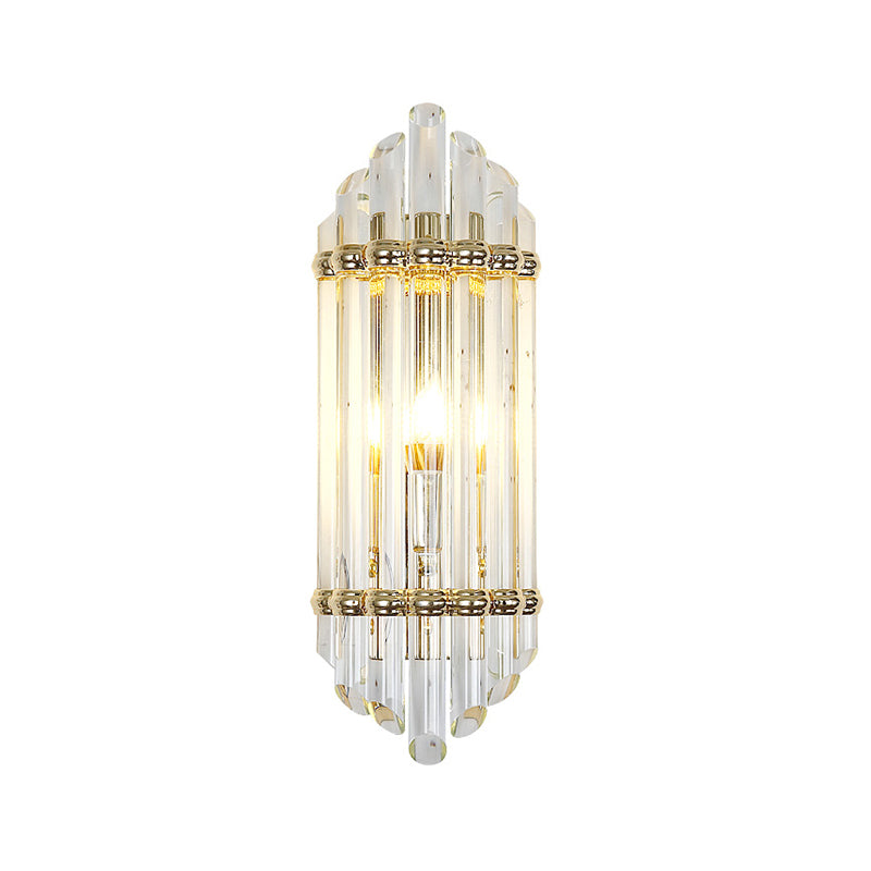 Clear Crystal Pipe Flush Wall Sconce - Mid Century 1 Light For Living Room