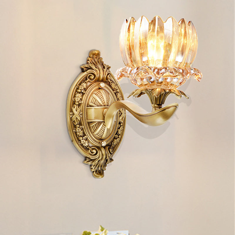 Vintage Brass Wall Sconce With Crystal Flower Shade For Elegant Living Room Lighting 1 /