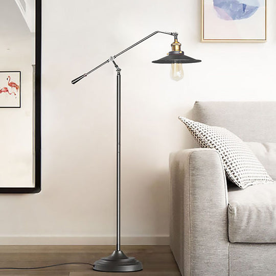 Industrial Style Floor Standing Lamp In Black/Bronze With Flared Metal Shade 10/12 Wide