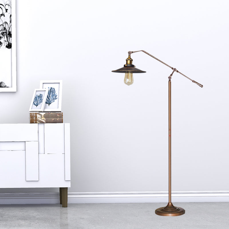 Industrial Style Floor Standing Lamp In Black/Bronze With Flared Metal Shade 10/12 Wide