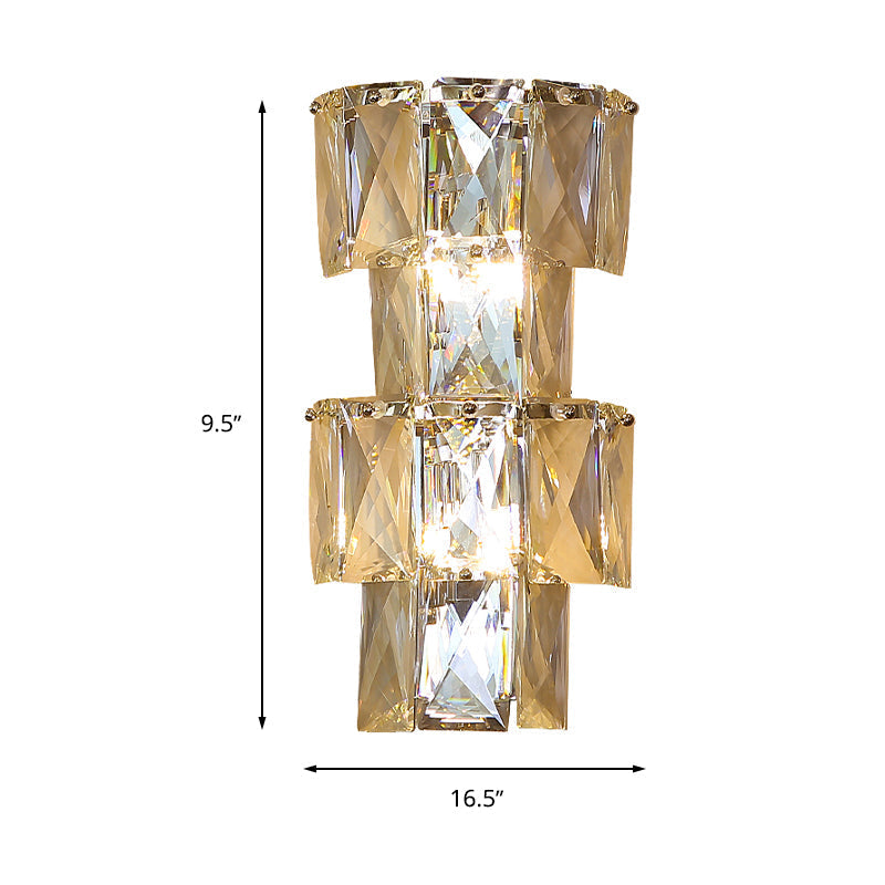 Contemporary Clear Crystal 4-Bulb Tiered Ice Cube Wall Lamp Kit - Modern Sconce Light Fixture