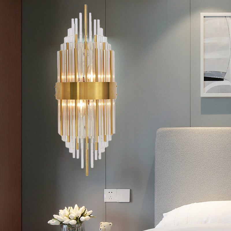 Minimalist Linear Crystal Wall Lamp - 2-Light Sconce In Gold For Indoor Décor