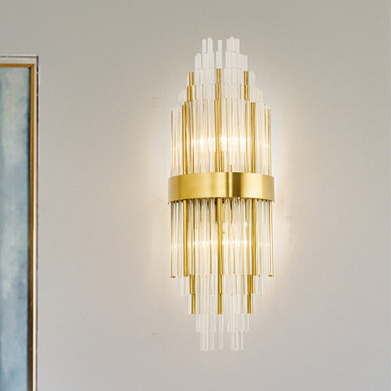 Golden Crystal Layered Sconce Light For Living Room - Modern Wall Mounted Lamp (2 Lights) Gold