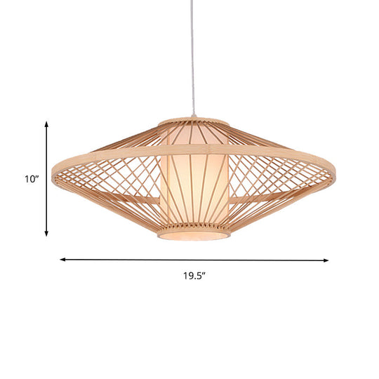 Suspended Bamboo Saucer Lamp - Modern Style 1-Bulb Hanging Light Fixture 19.5/23.5 Dia Black/Beige