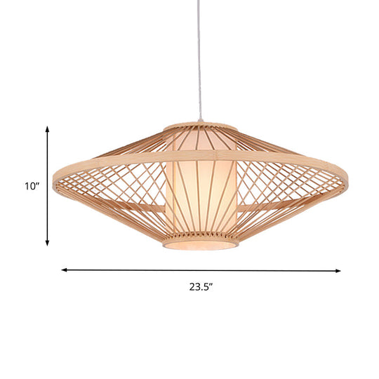 Suspended Bamboo Saucer Lamp - Modern Style 1-Bulb Hanging Light Fixture 19.5/23.5 Dia Black/Beige